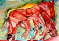 Carrera de caballos - acuarela y tintas 76x56